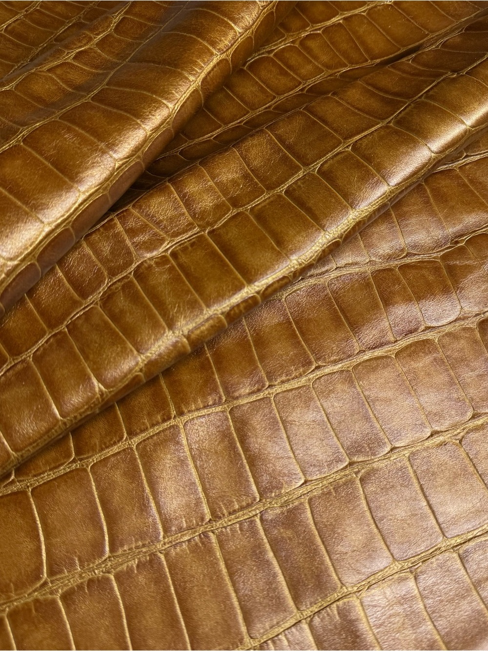 Cognac Brown Crocodile Embossed Cowhide Genuine Leather Upholstery Piece +/- 9sf